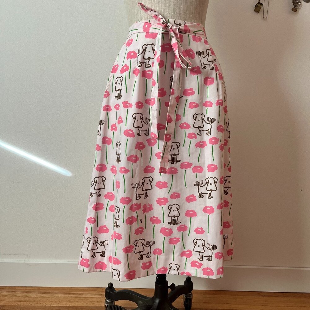 RARE Vintage Vested Gentress 1960 cute dog & pink flower print skirt | size 10